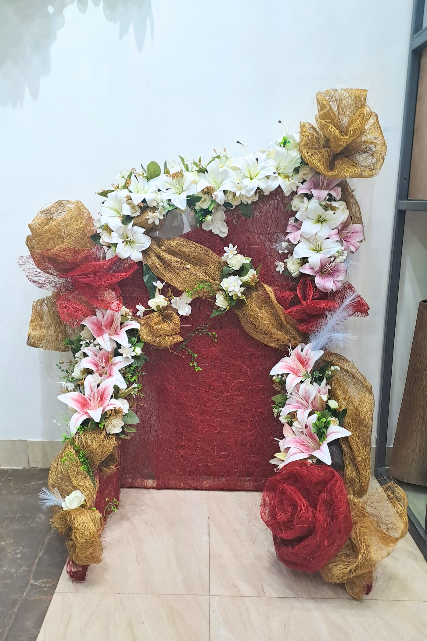 Artificial flower decoration for online ganpati at home
