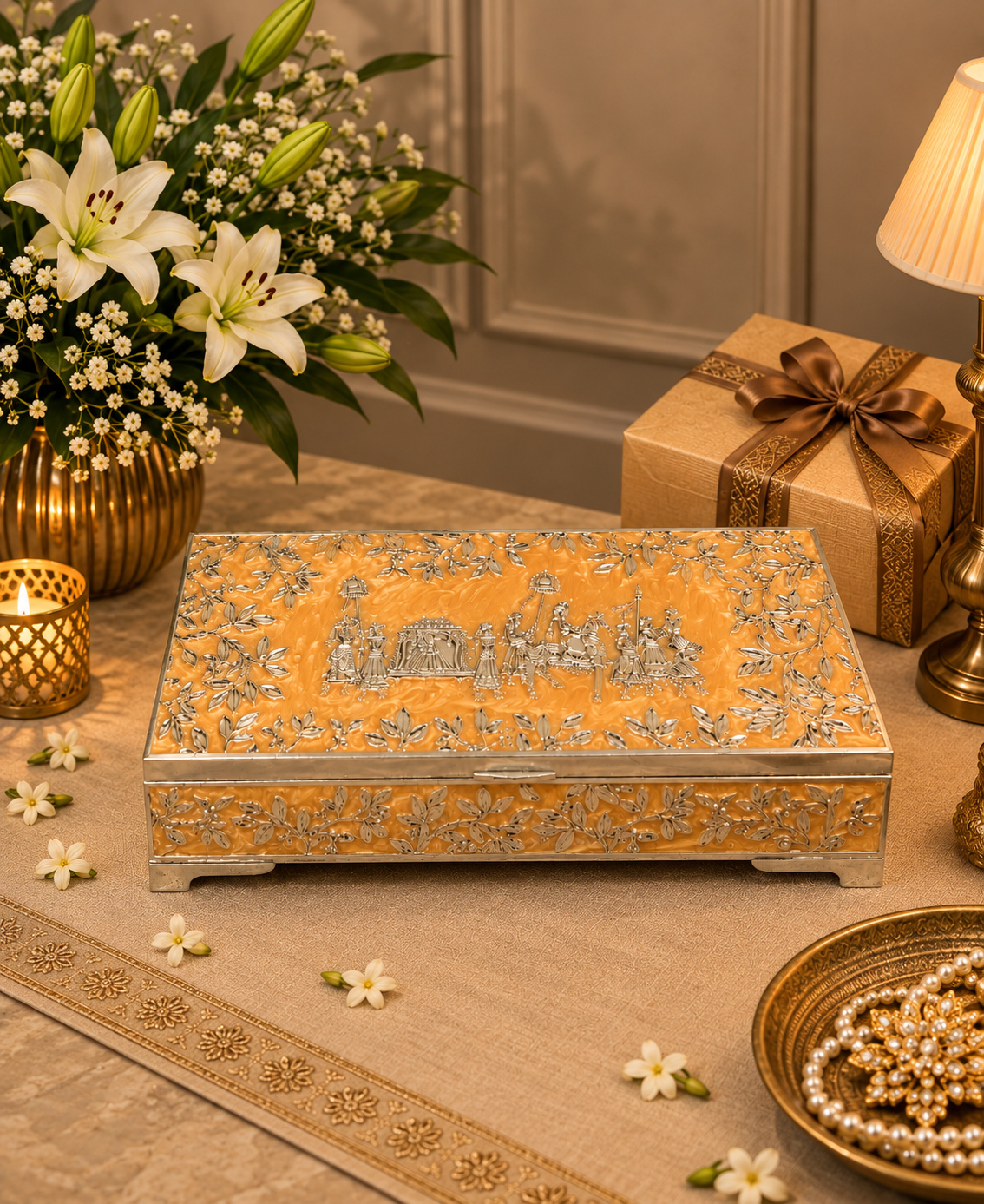 German Silver Royal Procession Box – Saffron Orange Enamel
