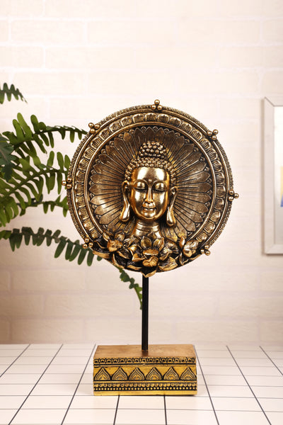 Lord Buddha face on the golden base of stand for your home or office decora