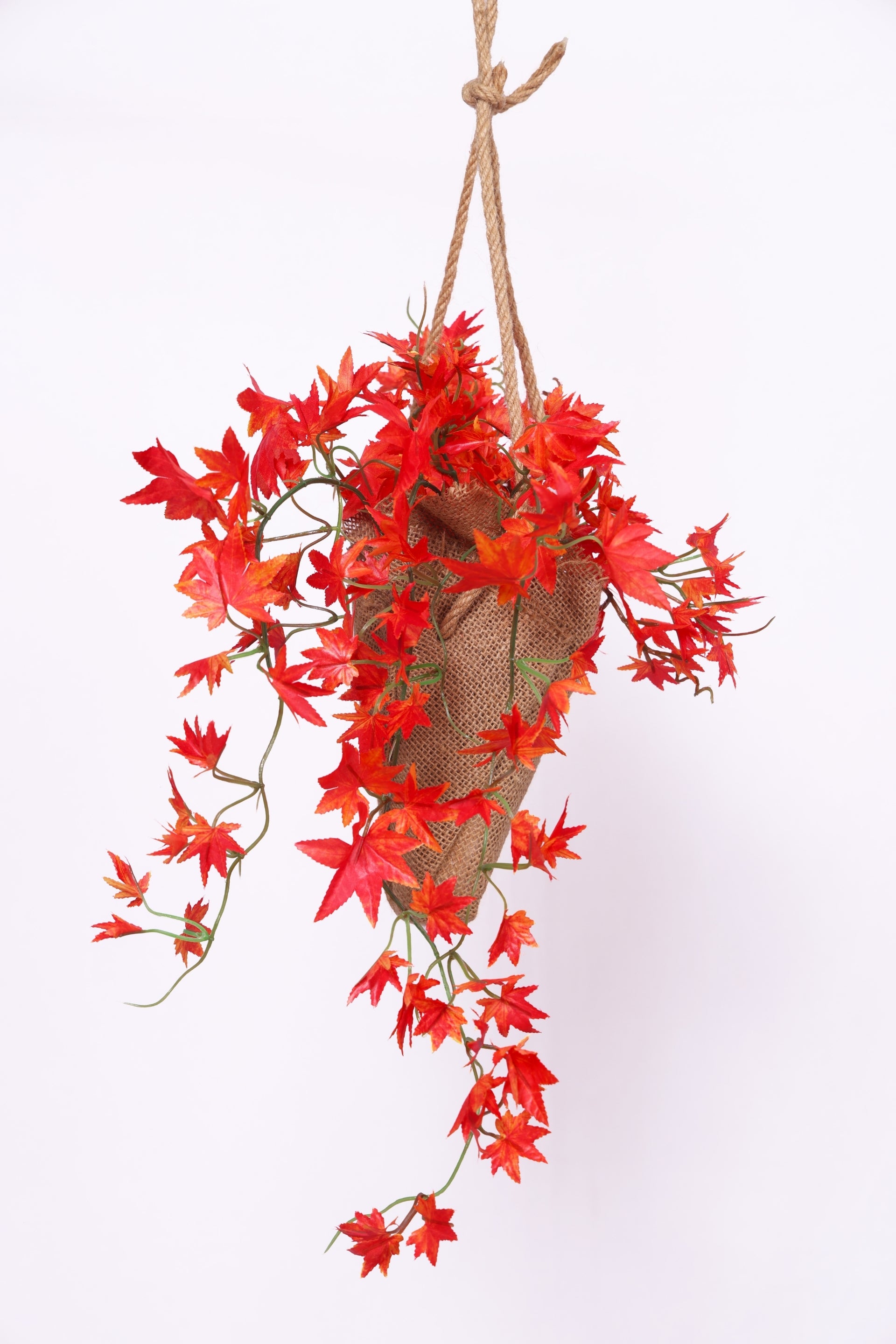 PolliNation Artificial Hanging Maple Creeper Bonsai in Jute Bag for Balcony (Pack of 1)-Green