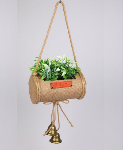 Jutecharm Bloomer- Hanging Bonsai In Jute Duffle With Bells