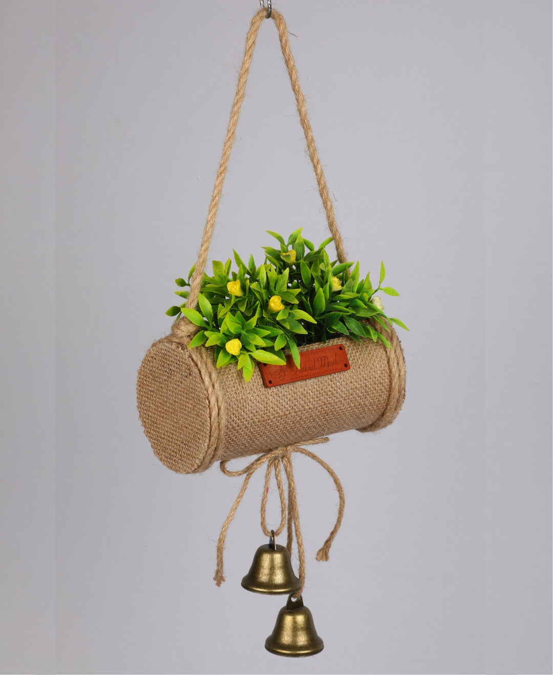 Jutecharm Bloomer- Hanging Bonsai In Jute Duffle With Bells