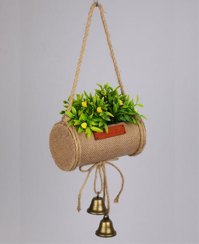 Jutecharm Bloomer- Hanging Bonsai In Jute Duffle With Bells