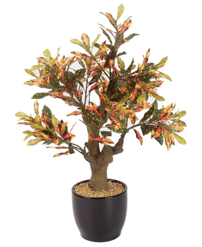 Stunning Artificial Croton Tabletop Plant In Black Ceramic Pot