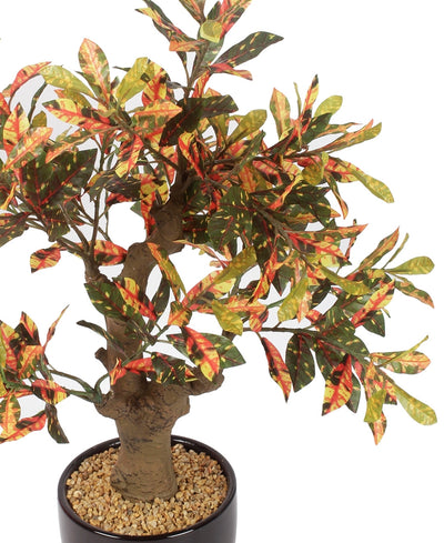 Stunning Artificial Croton Tabletop Plant In Black Ceramic Pot