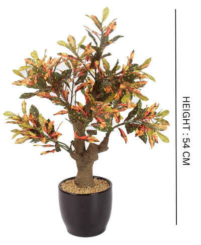 Stunning Artificial Croton Tabletop Plant In Black Ceramic Pot
