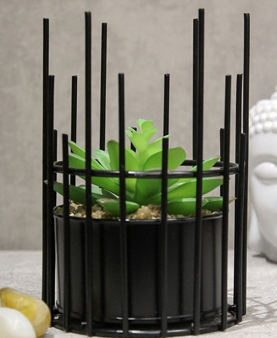 Artificial Succulent Bonsai In Metal Pot Contemporary Elegance