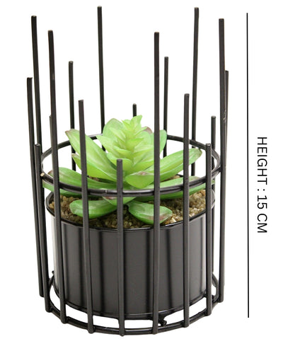 Artificial Succulent Bonsai In Metal Pot Contemporary Elegance