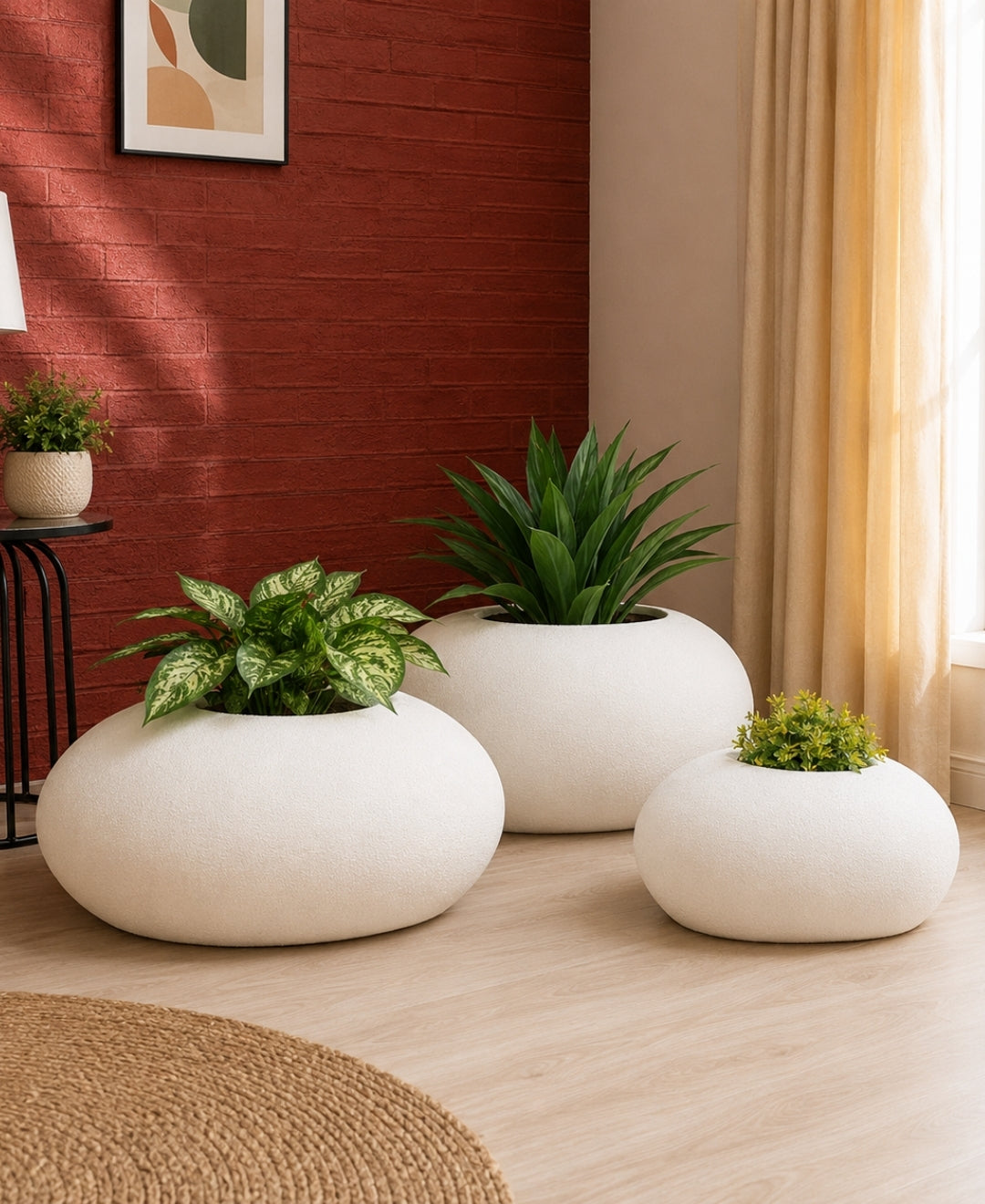 Modern Pebble Form FRP Small Planter