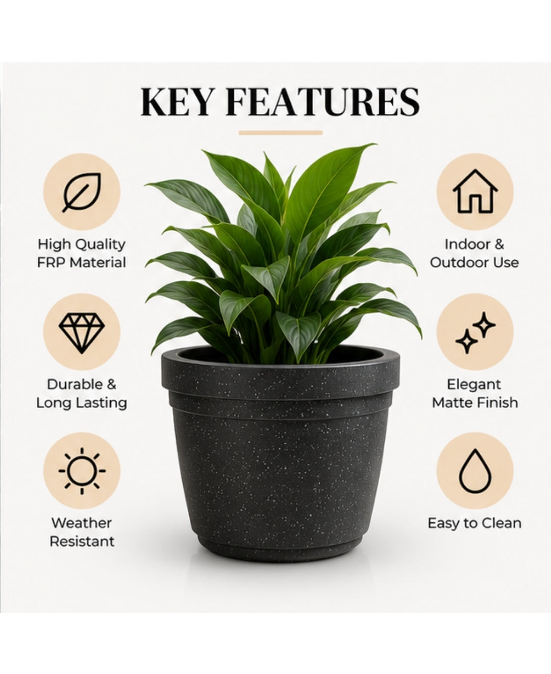 Modern Speckled Black Tapered Large Planter