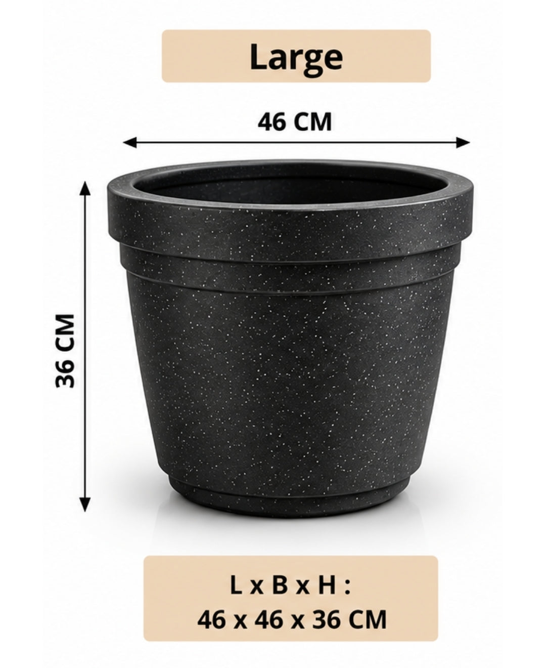 Modern Speckled Black Tapered Large Planter