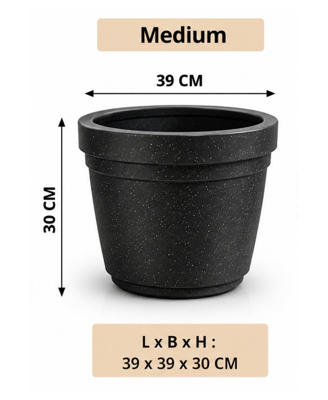Modern Speckled Black Tapered Medium Planter