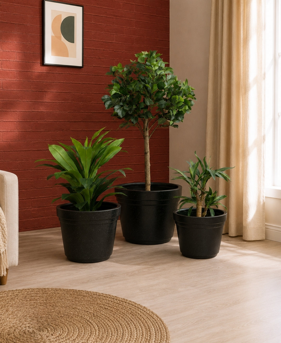 Modern Speckled Black Tapered Small Planter