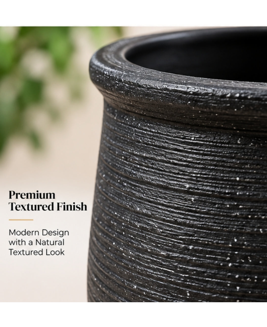 Modern Textured Black Round Decorative Medium Planter