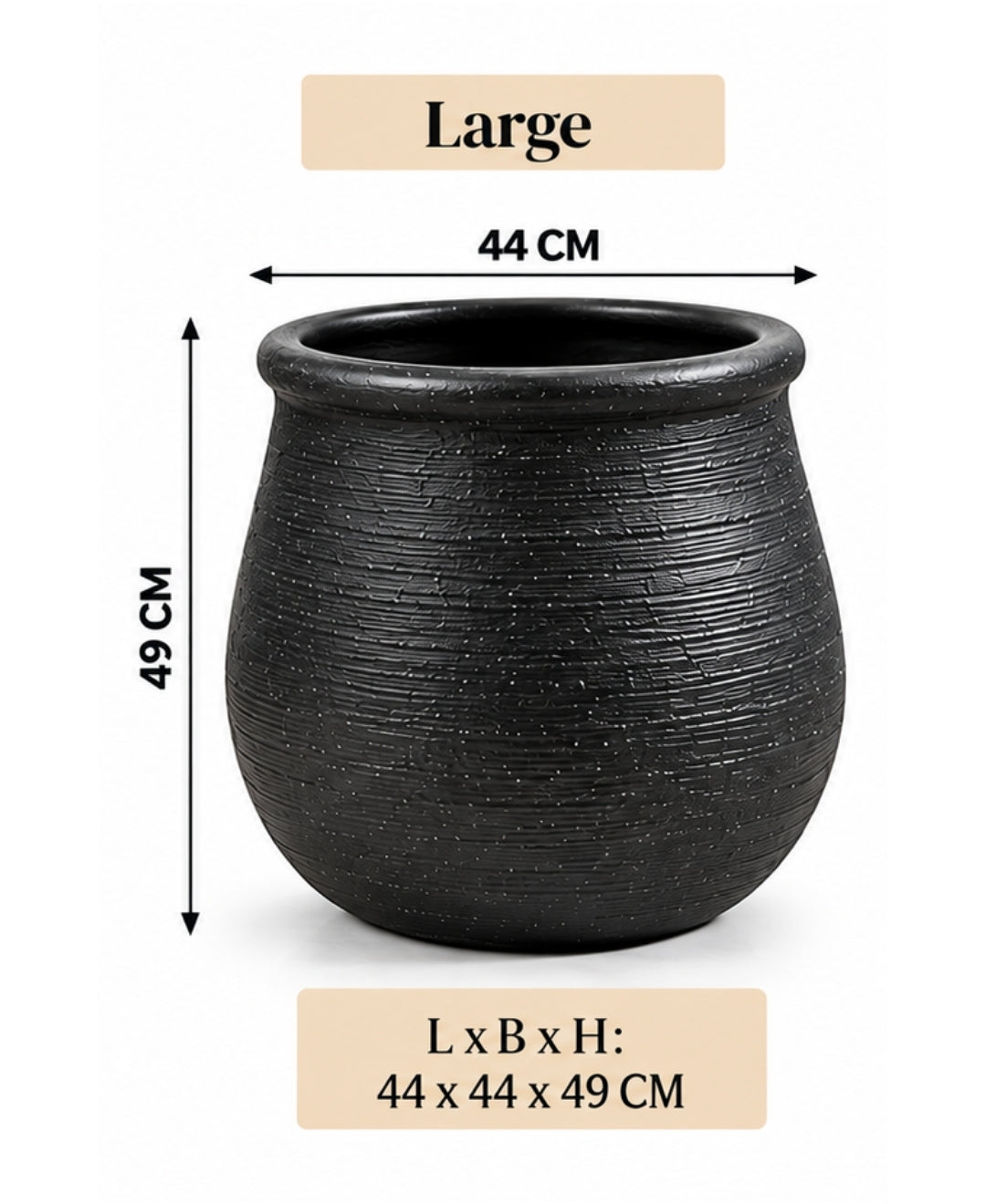 Modern Textured Black Round Decorative Large Planter