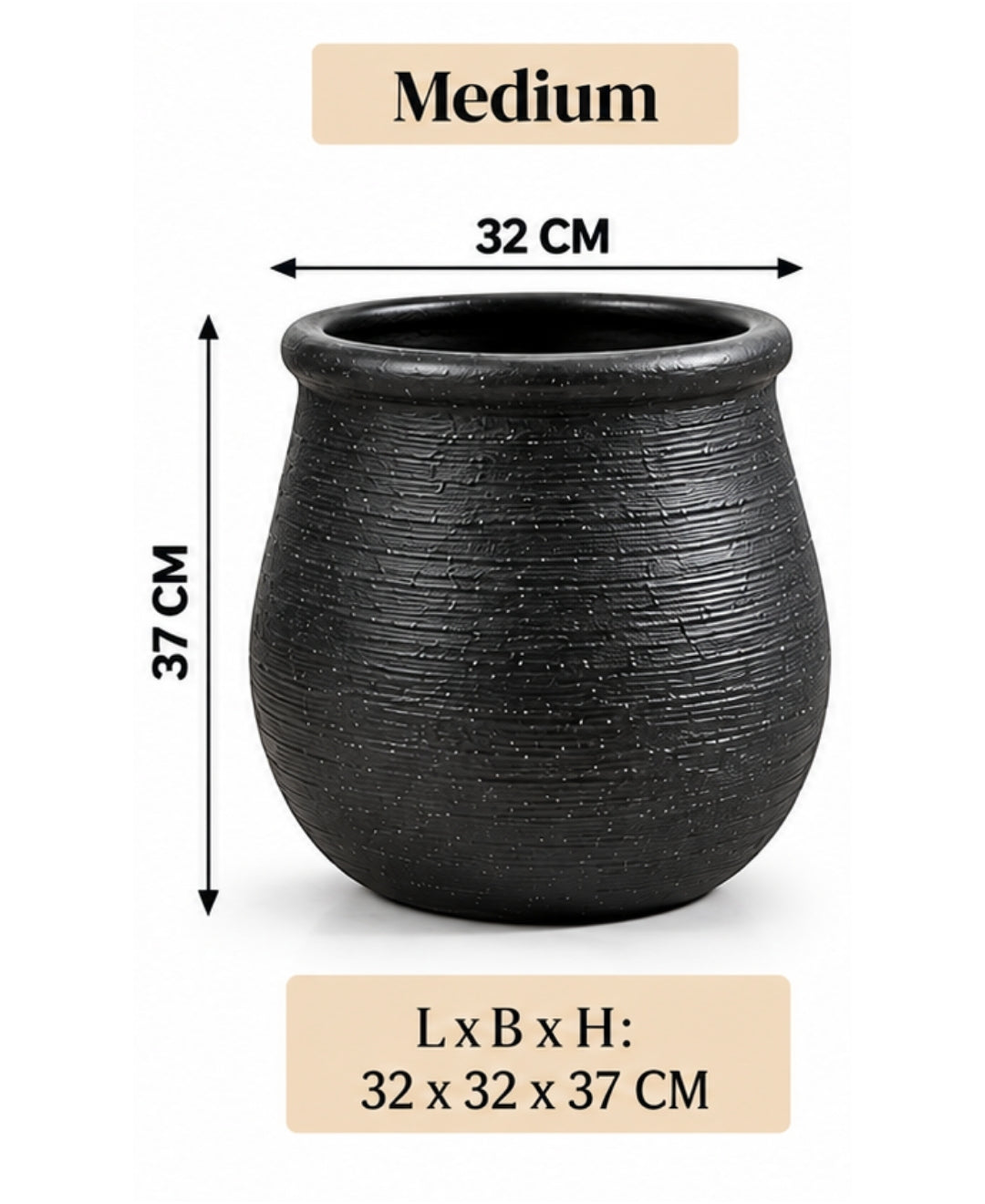 Modern Textured Black Round Decorative Medium Planter