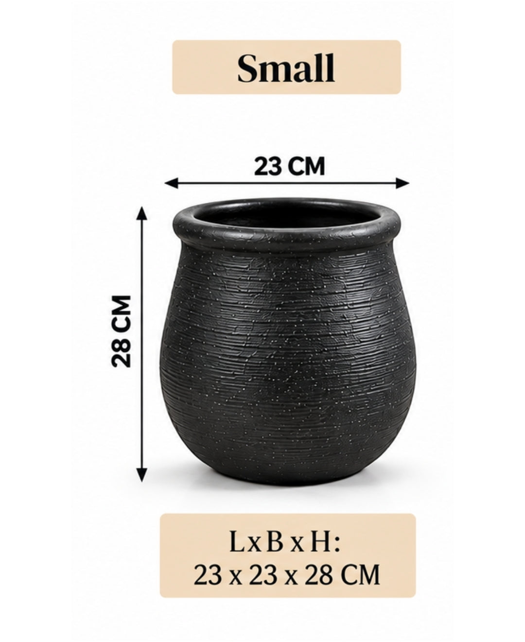 Modern Textured Black Round Decorative Small Planter