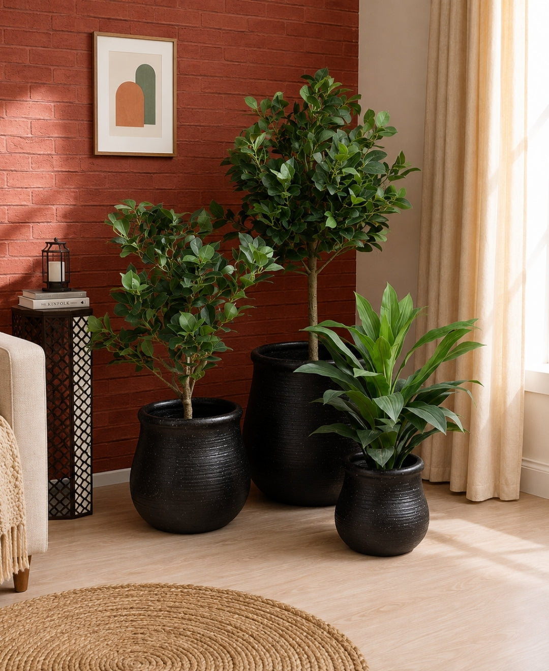 Modern Textured Black Round Decorative Small Planter