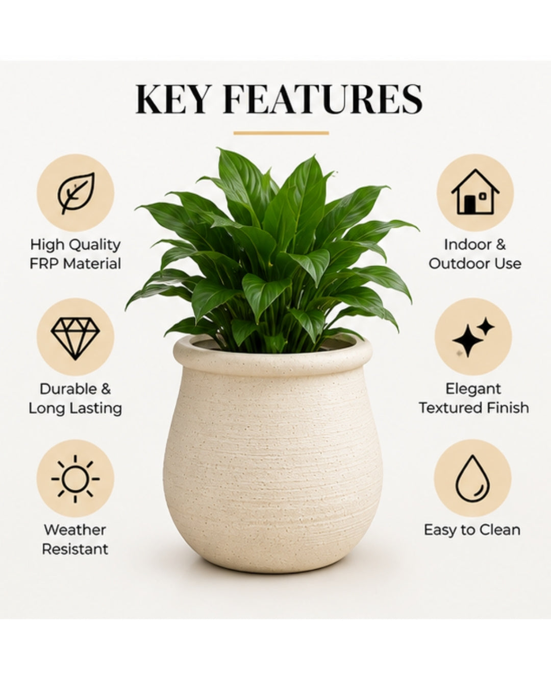 Modern Textured Grey Round Decorative Small Planter