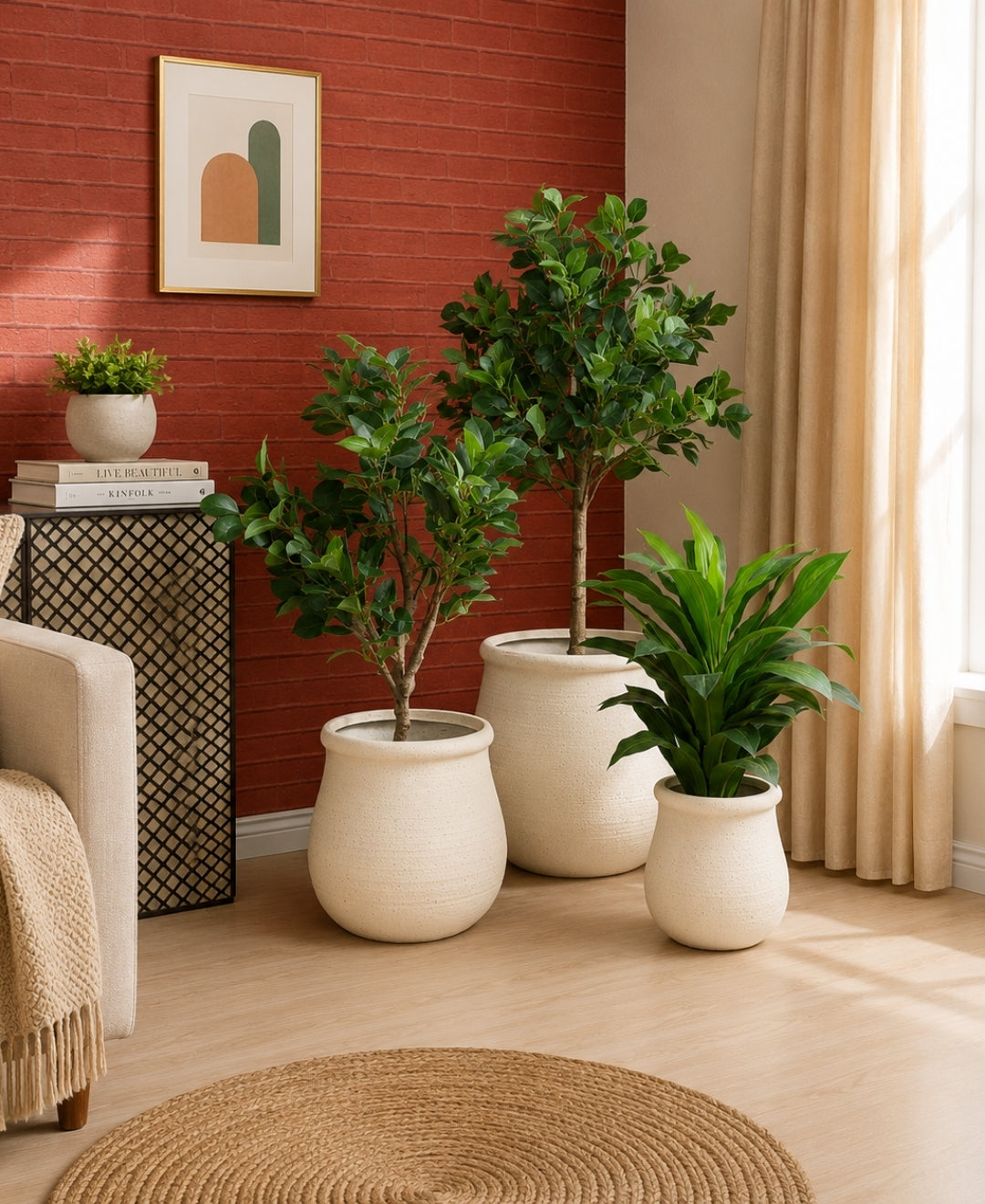 Modern Textured Grey Round Decorative Small Planter