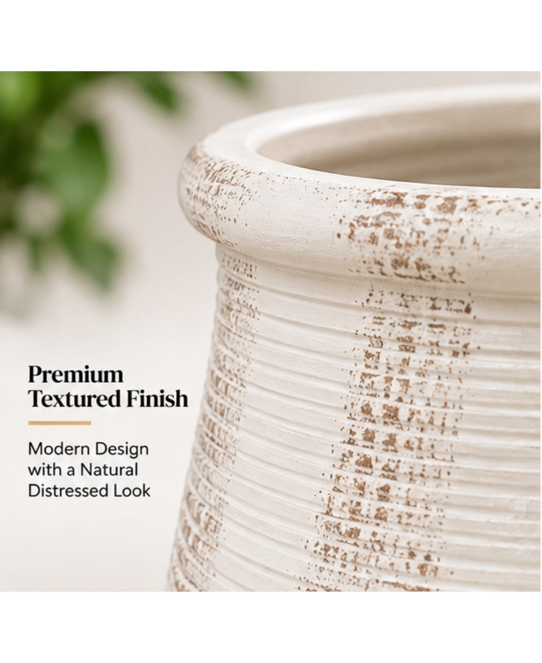 Modern Textured Ivory Round Decorative Small Planter