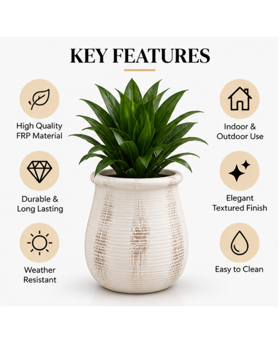 Modern Textured Ivory Round Decorative Small Planter