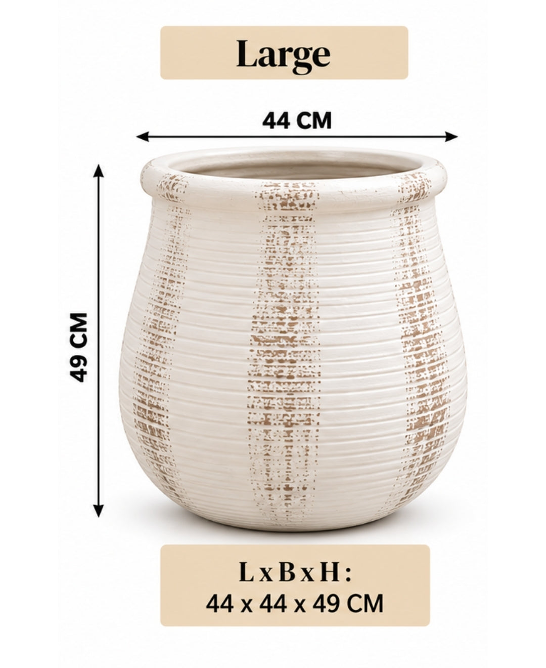 Modern Textured Ivory Round Decorative Large Planter