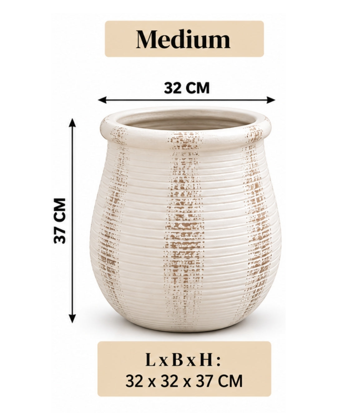 Modern Textured Ivory Round Decorative Medium Planter