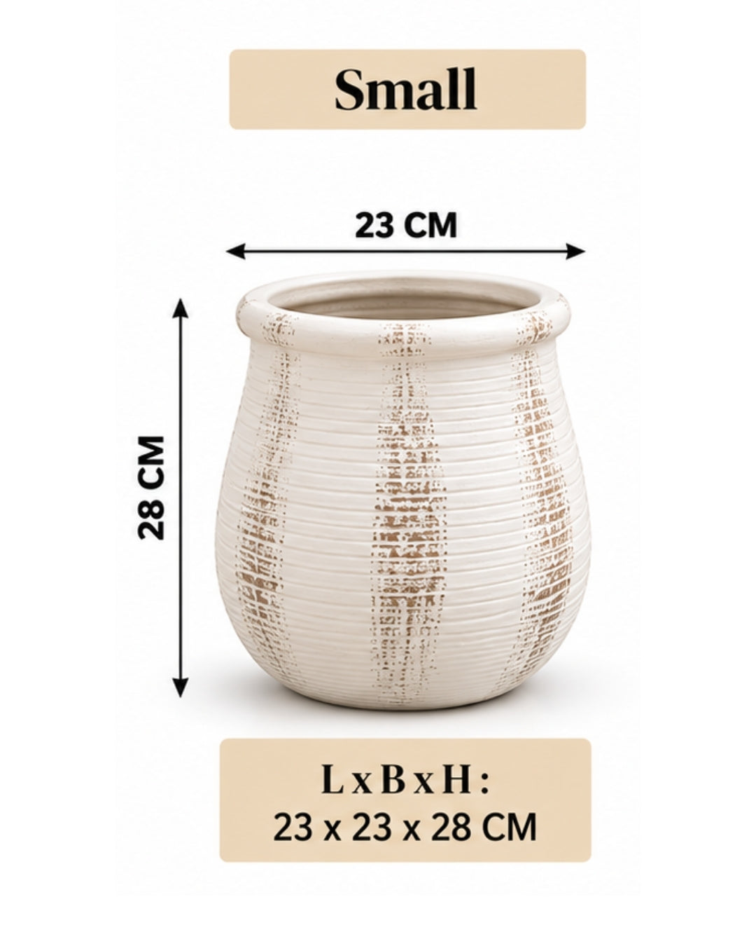 Modern Textured Ivory Round Decorative Small Planter