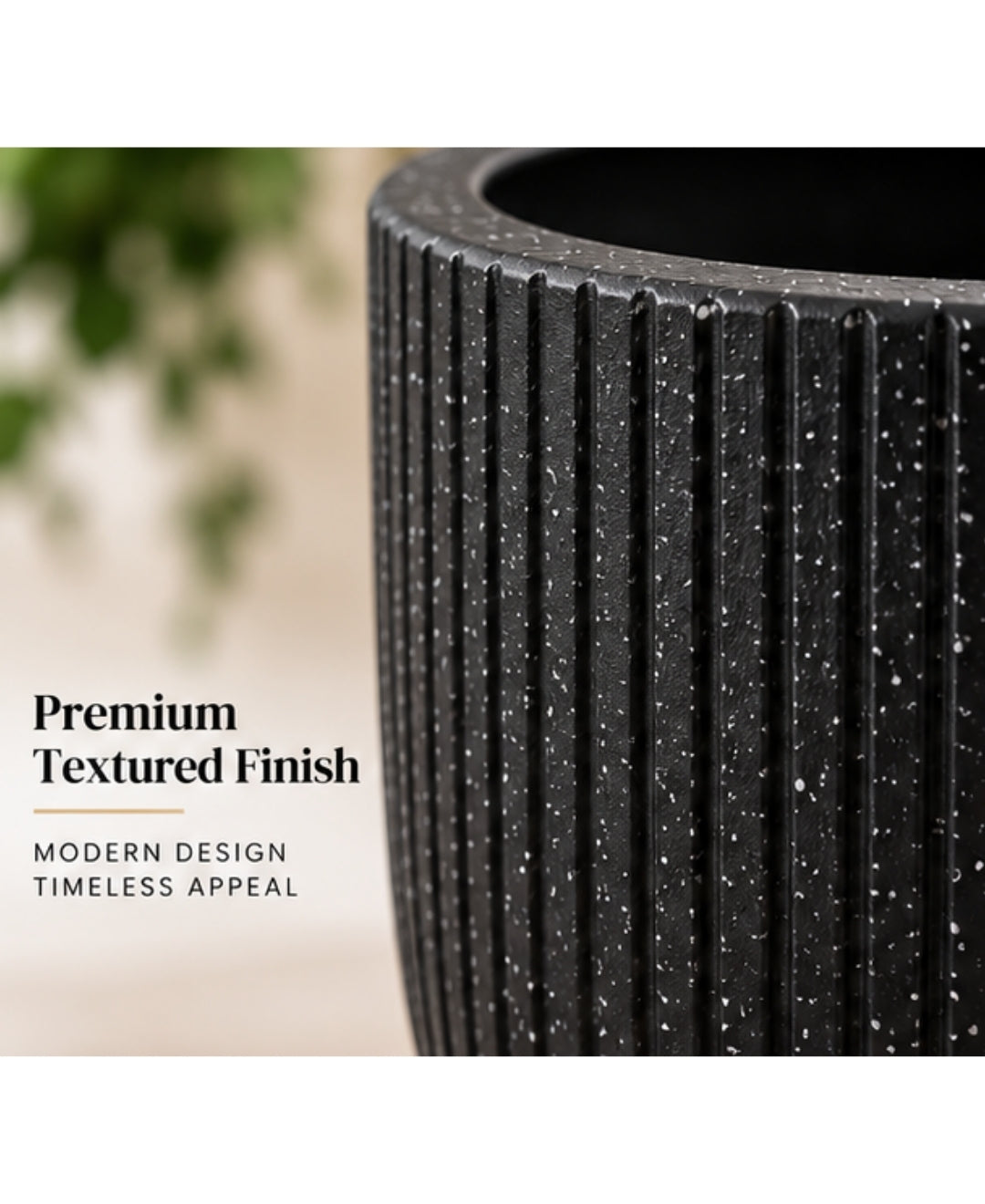 Ribbed Black Hourglass Modern Small Planter