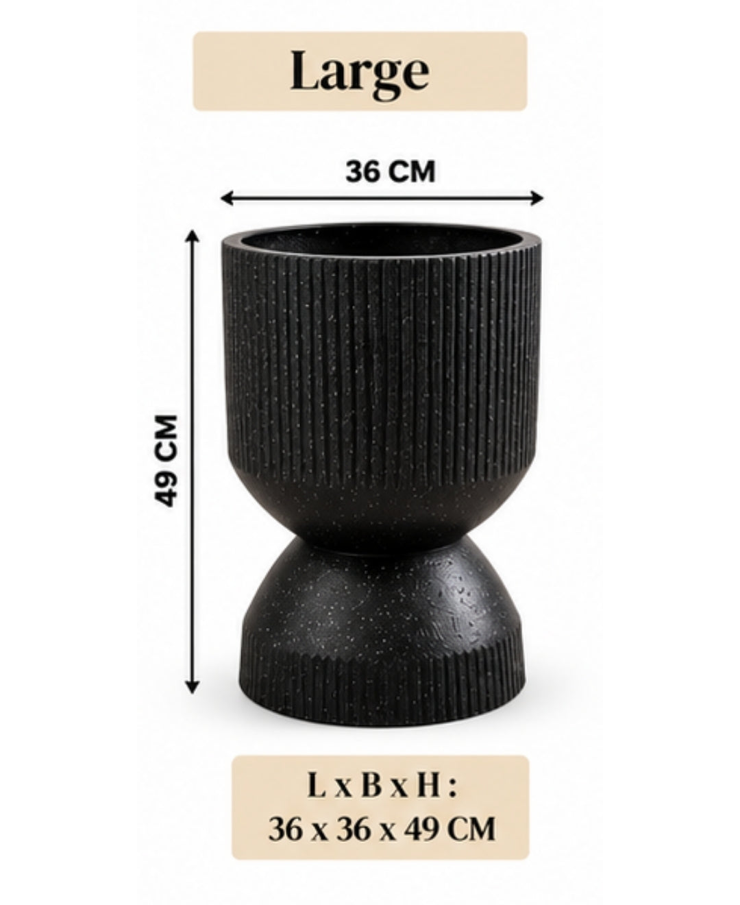 Ribbed Black Hourglass Modern Large Planter