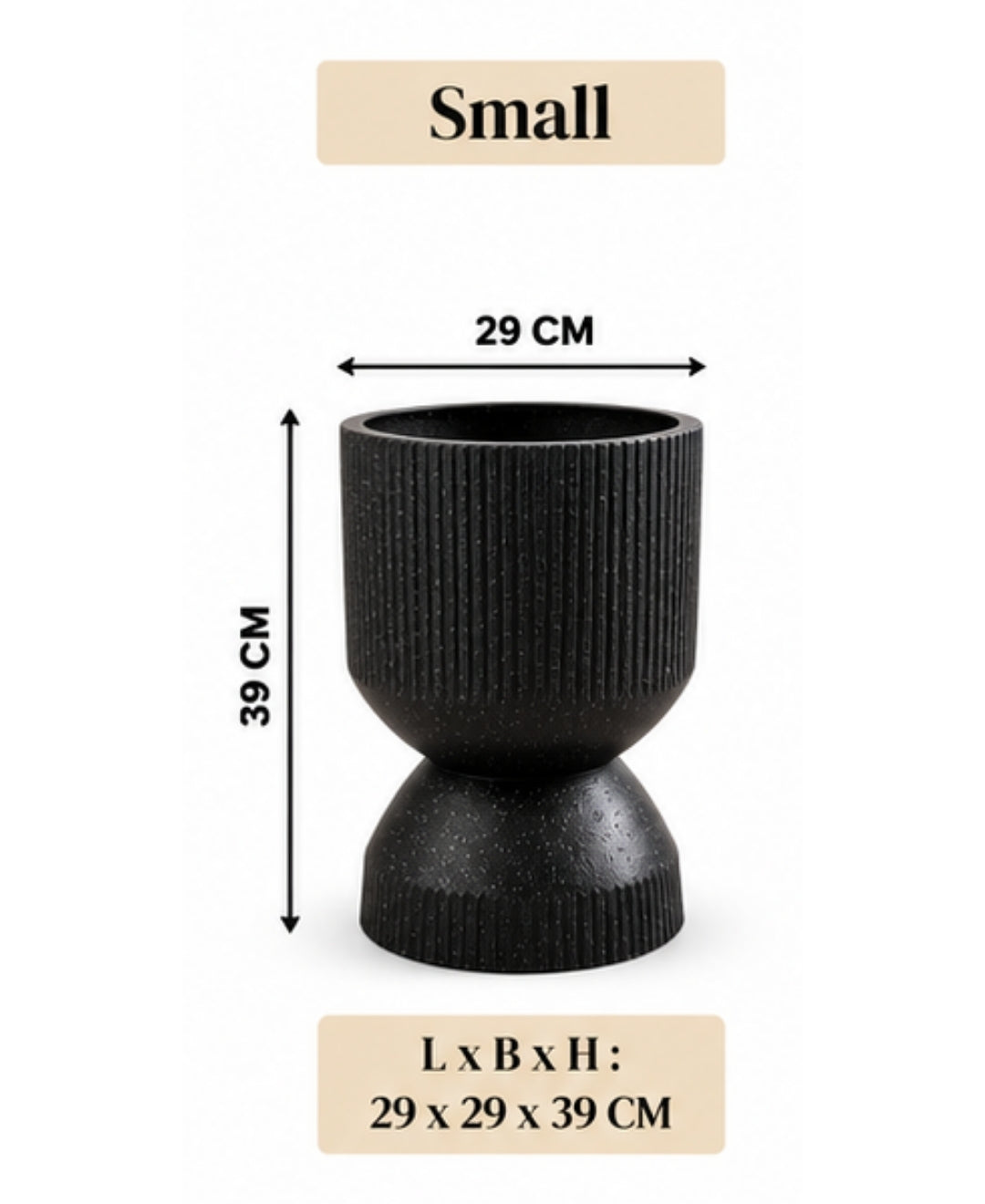 Ribbed Black Hourglass Modern Small Planter