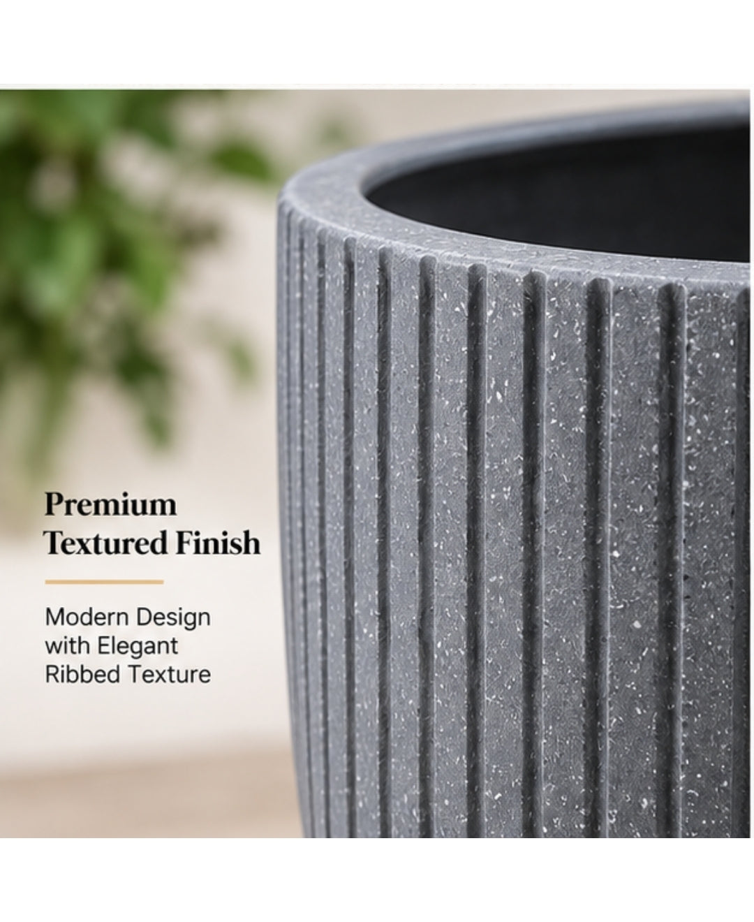 Ribbed Grey Hourglass Small Planter