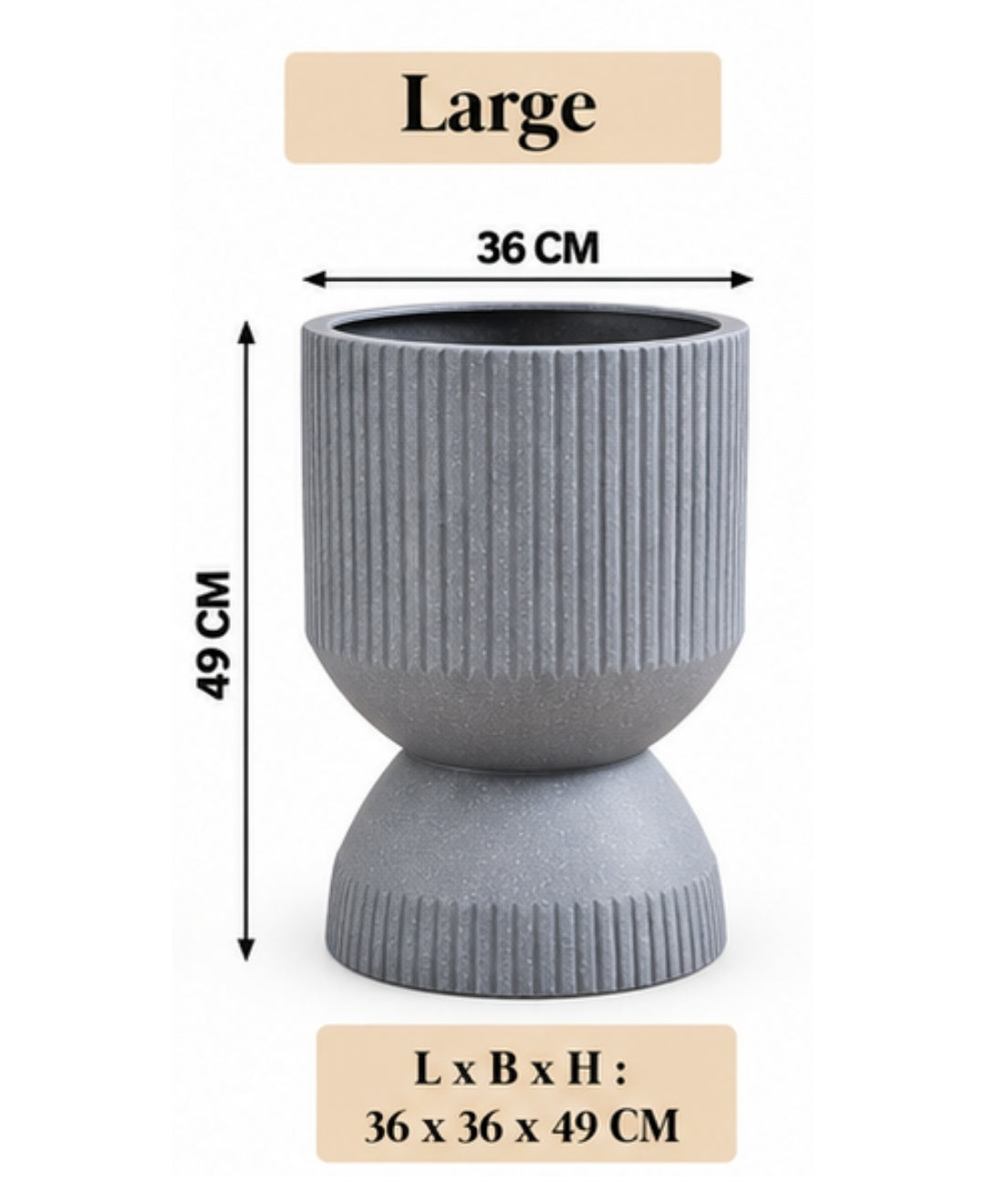 Ribbed Grey Hourglass Large Planter