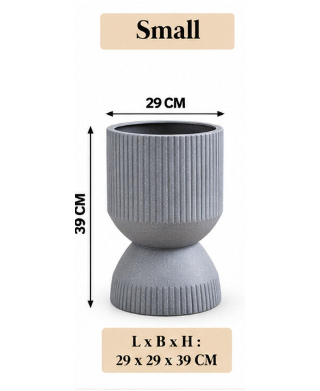 Ribbed Grey Hourglass Small Planter