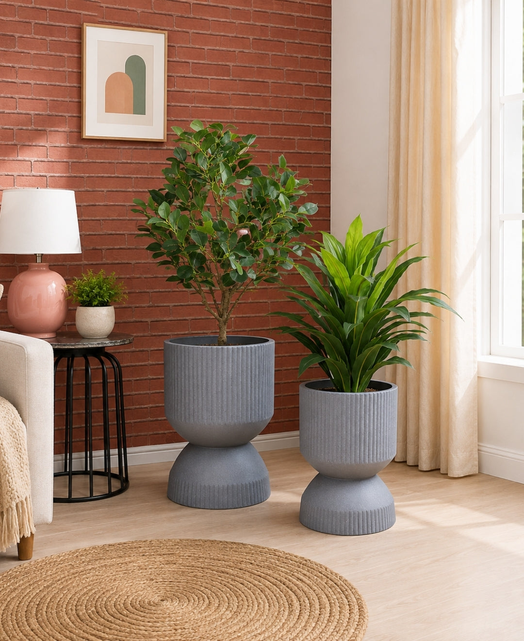 Ribbed Grey Hourglass Large Planter