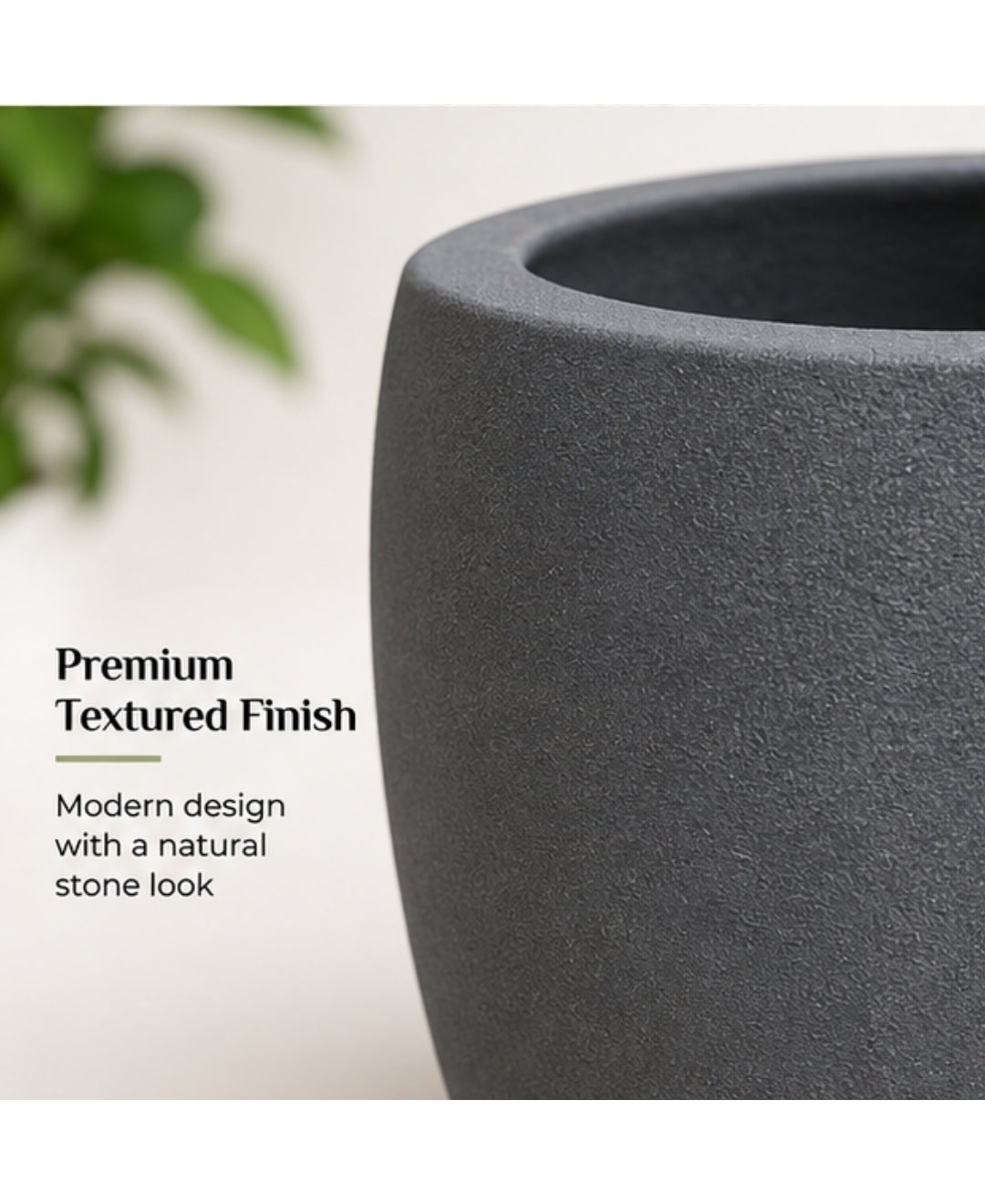 Grey Textured Round Stone‑Finish Small Planter