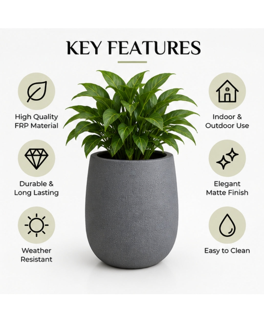 Grey Textured Round Stone‑Finish Large Planter