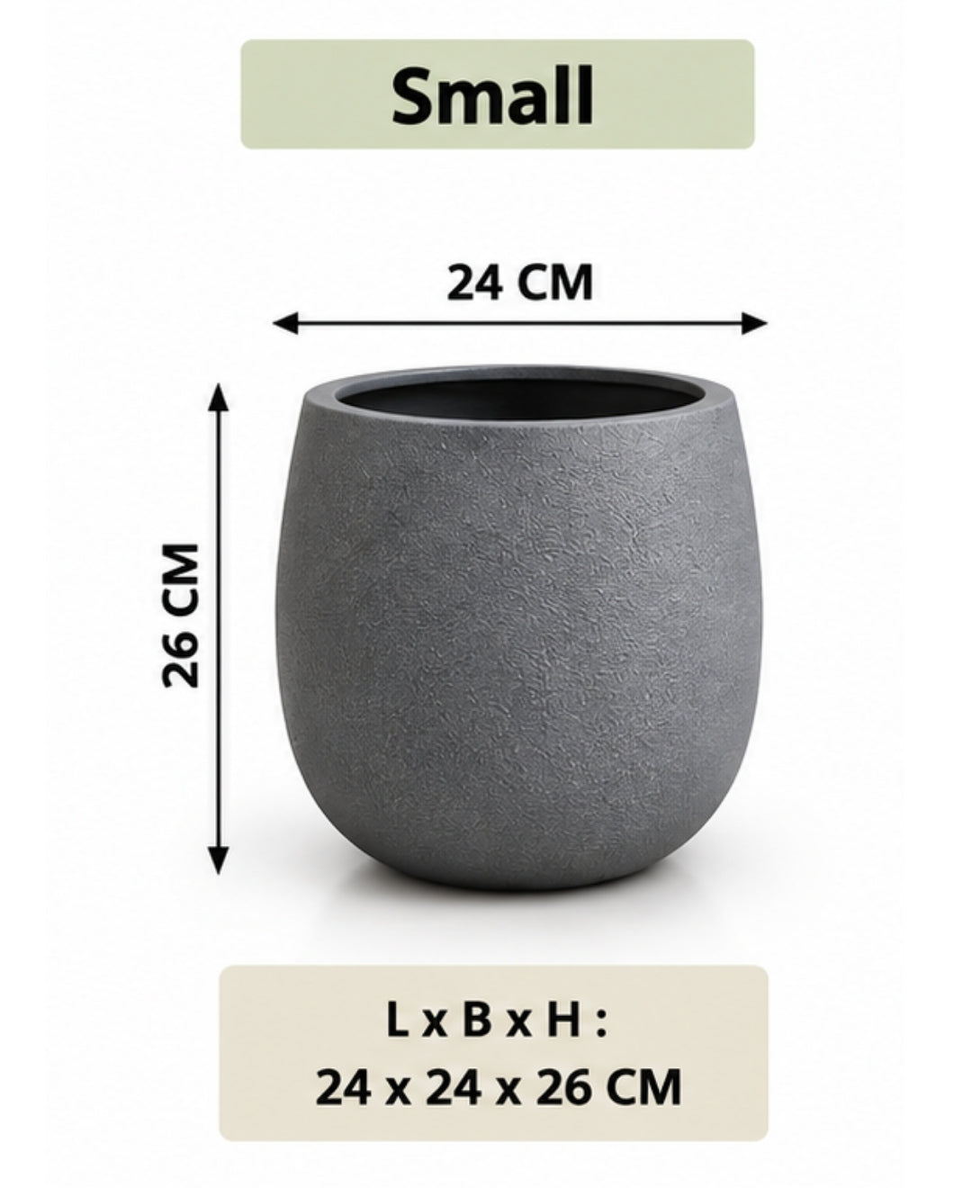 Grey Textured Round Stone‑Finish Small Planter