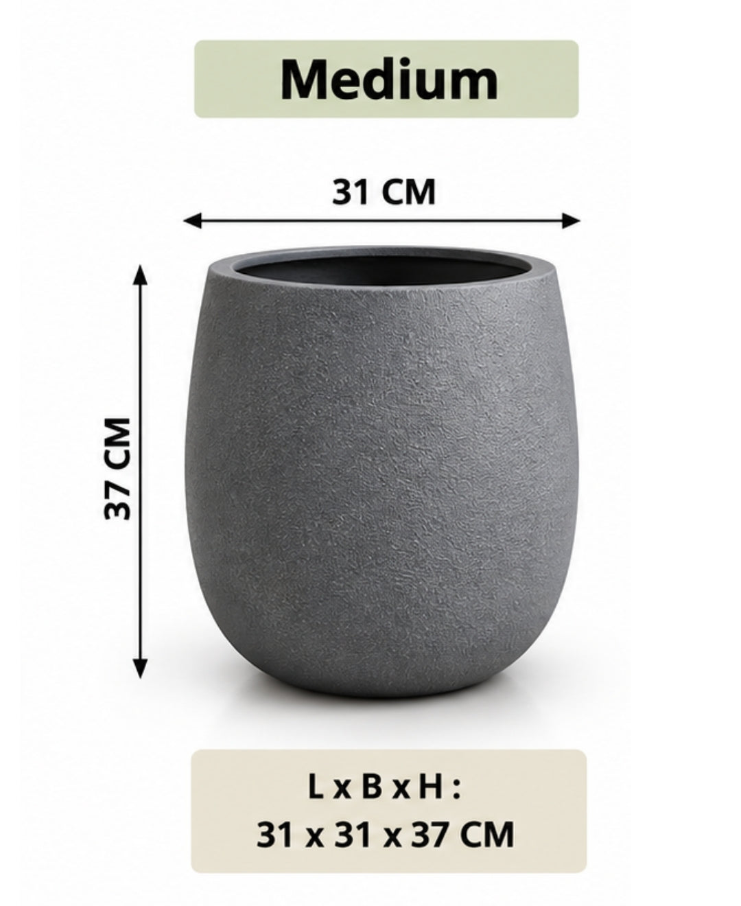 Grey Textured Round Stone‑Finish Medium Planter
