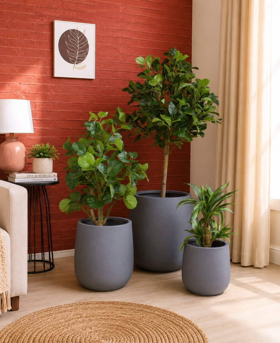 Grey Textured Round Stone‑Finish Medium Planter