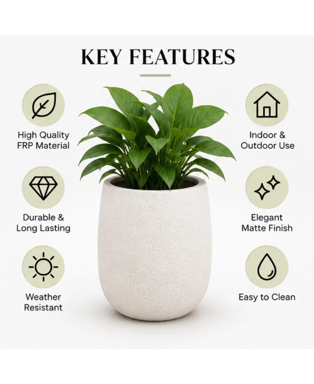 Ivory Textured Round Stone‑Finish Medium Planter