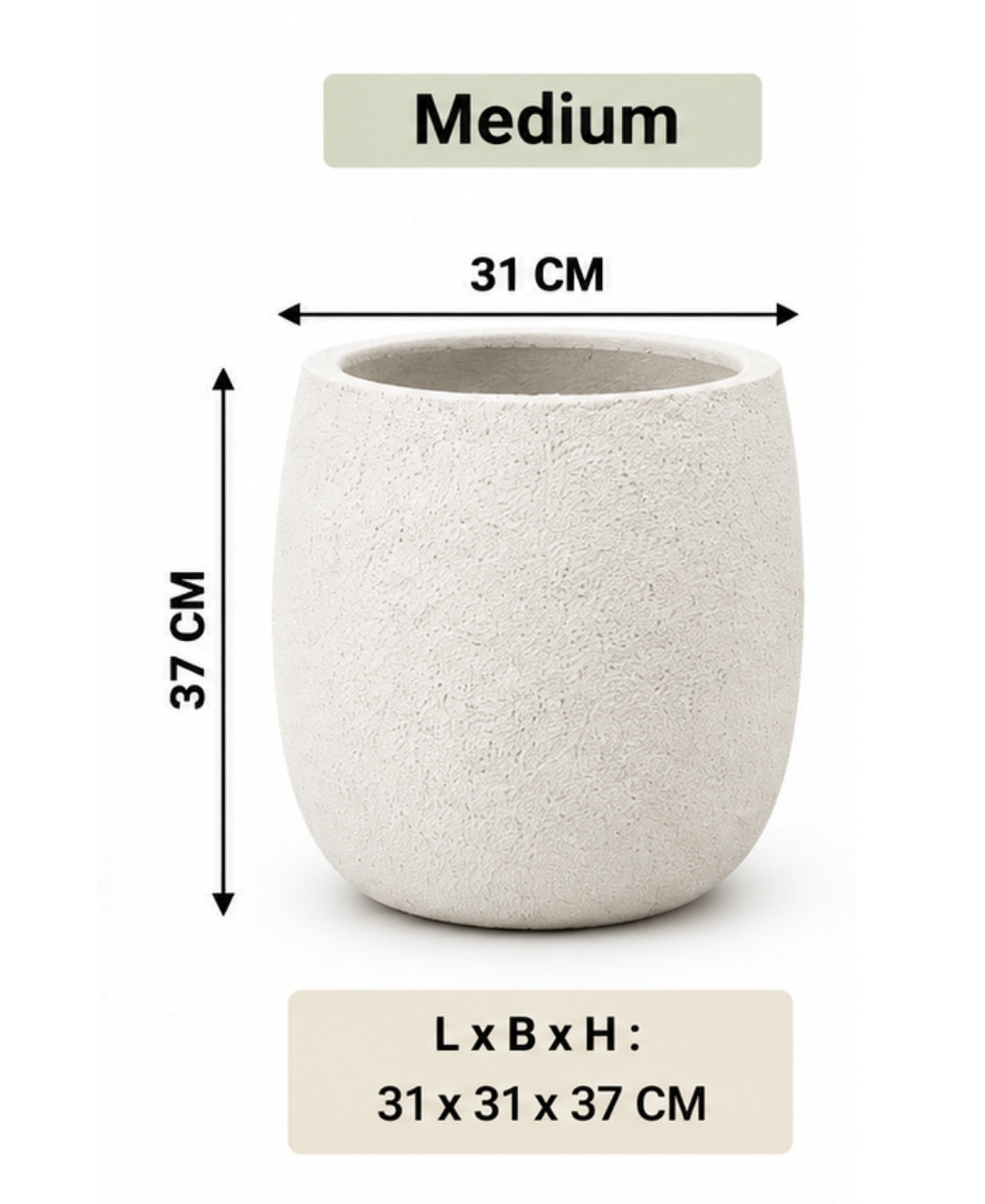 Ivory Textured Round Stone‑Finish Medium Planter