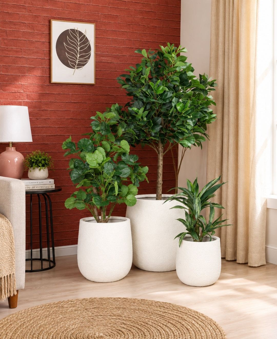 Ivory Textured Round Stone‑Finish Small Planter