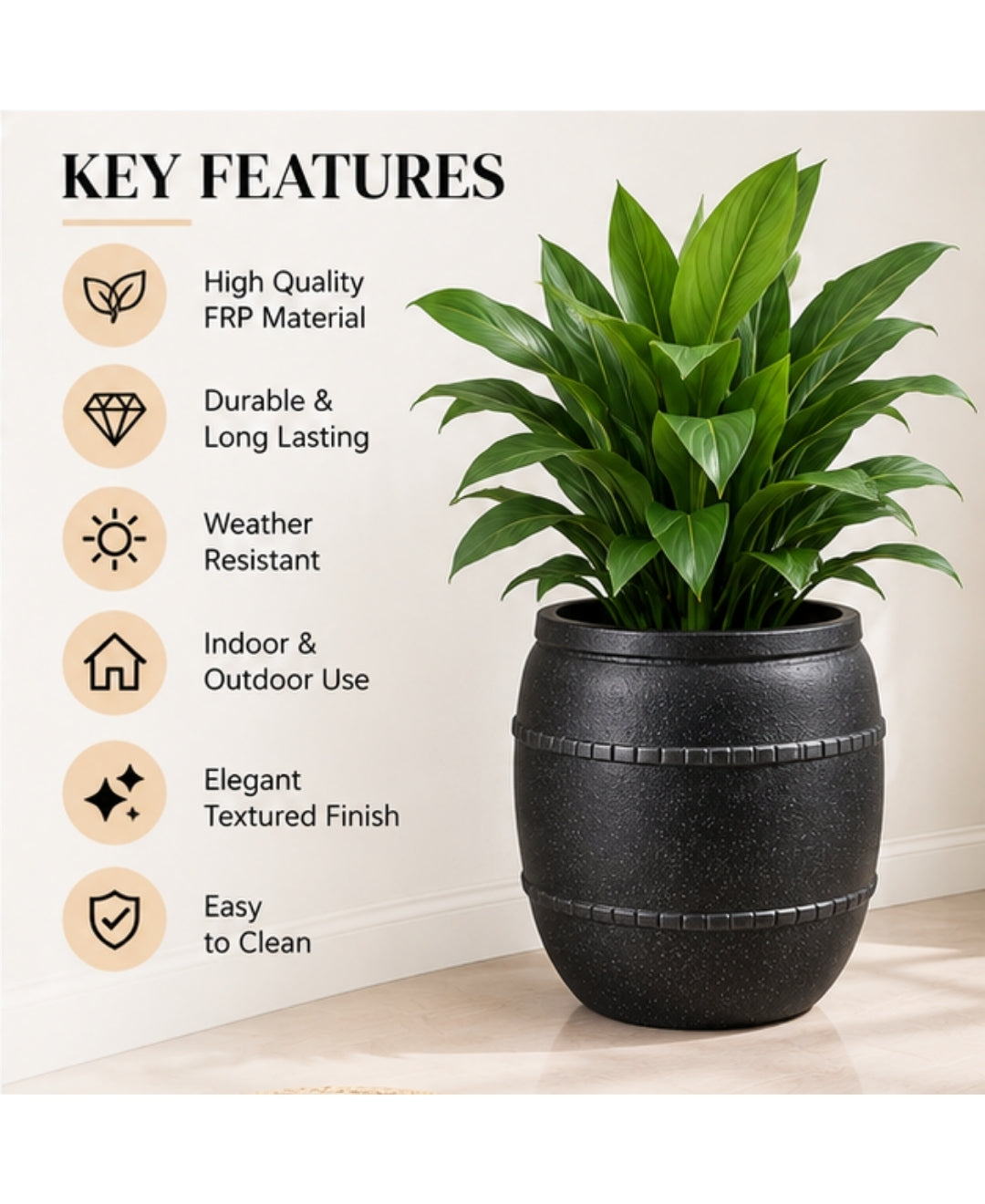 Classic Speckled Black Decorative Medium Planter