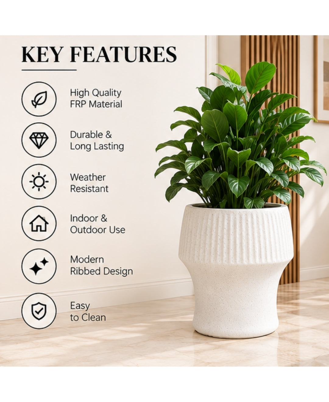 Ribbed Grey Pedestal Small Planter