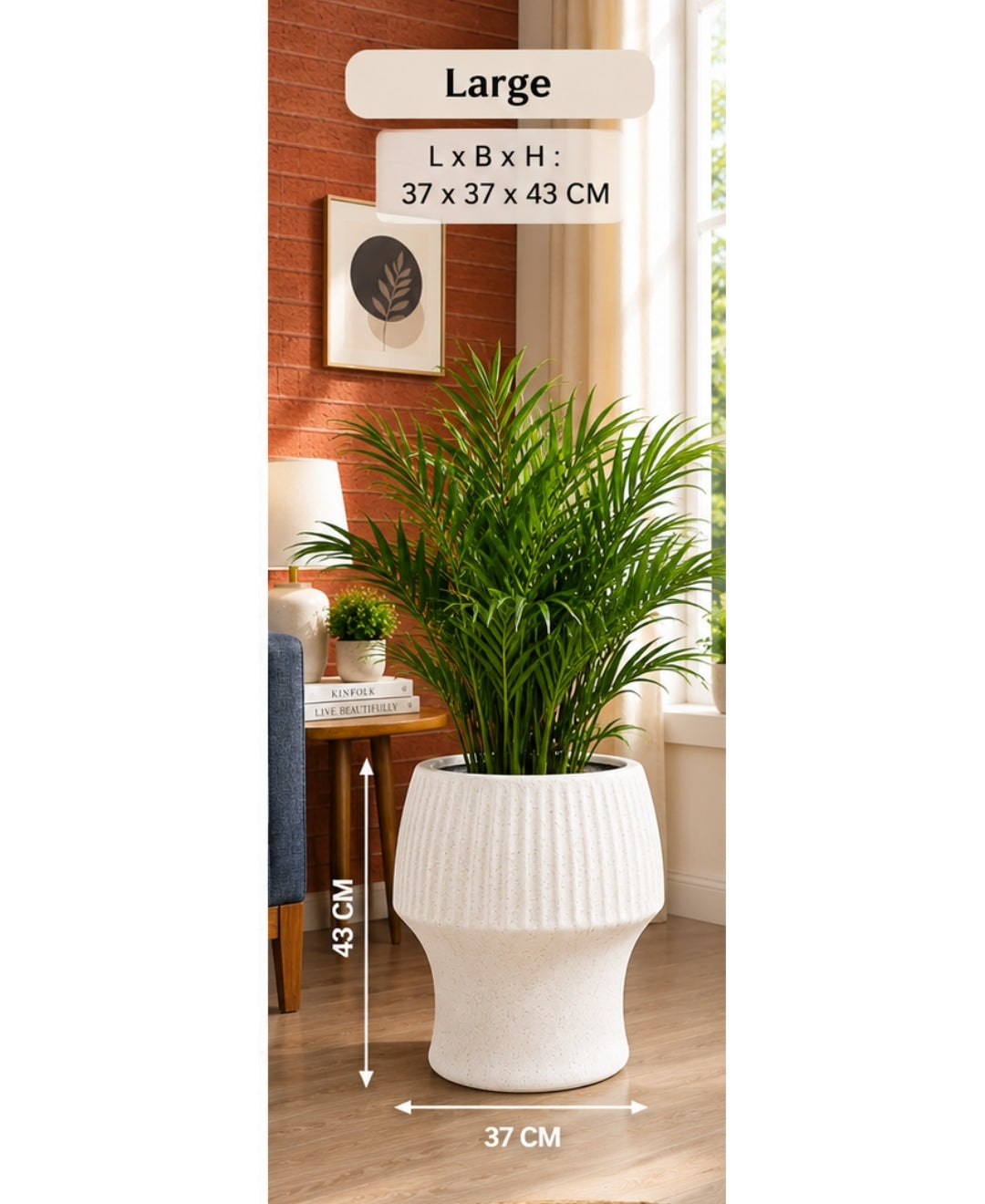 Ribbed Grey Pedestal Large Planter