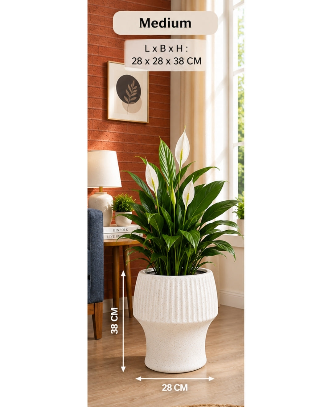 Ribbed Grey Pedestal Medium Planter