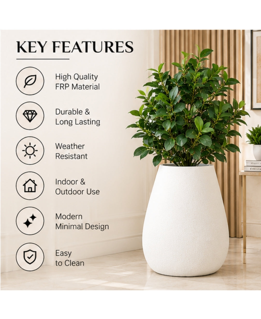 Tilted Oval Ivory Stone‑Finish Floor Small Planter