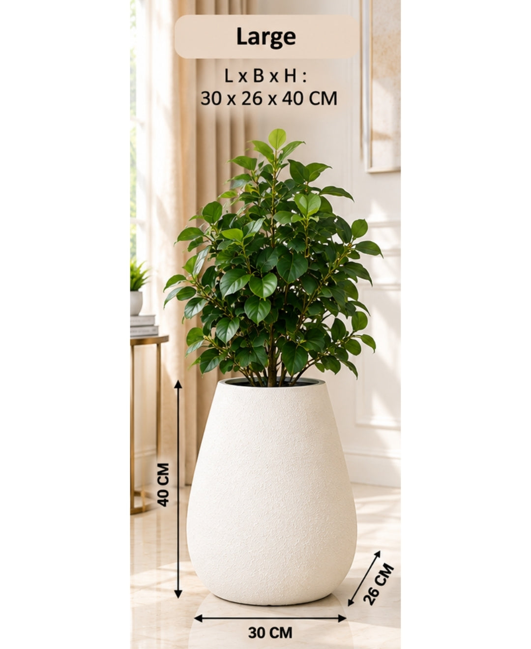 Tilted Oval Ivory Stone‑Finish Floor Large Planter